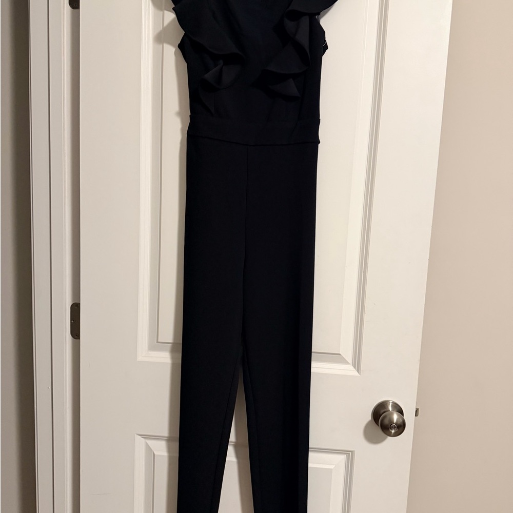 Aqua Black Ruffle Jumpsuit